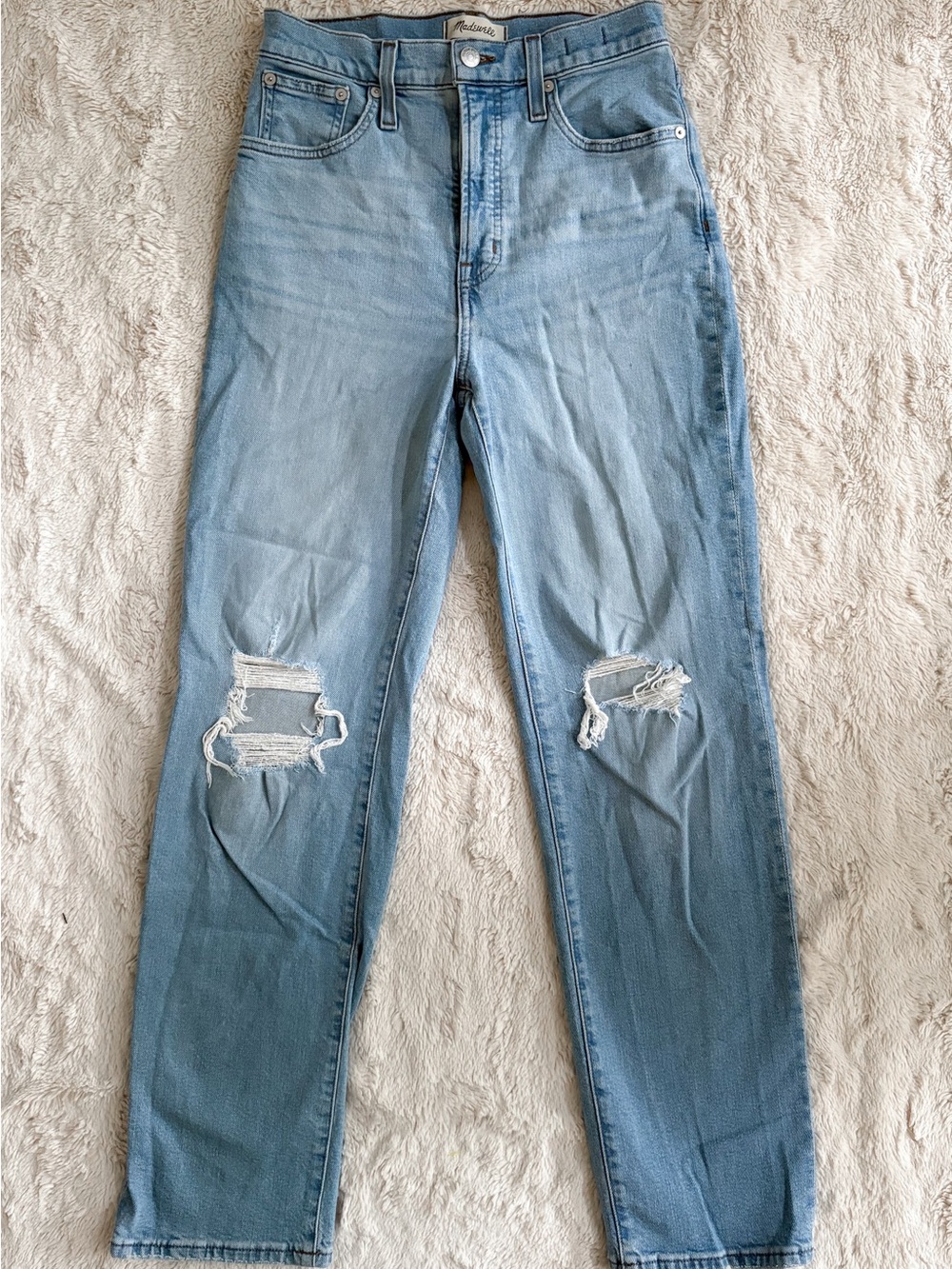 Madewell Perfect Vintage Straight Jeans High Rise Distressed Light Wash Size 26